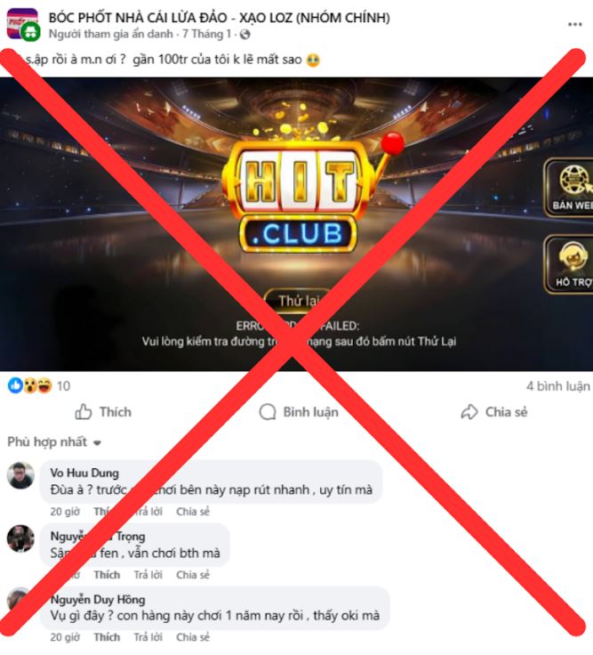 2. Thủ đoạn loan tin "Hitclub sập trang" để cướp khách